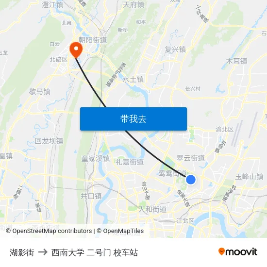 湖影街 to 西南大学 二号门 校车站 map