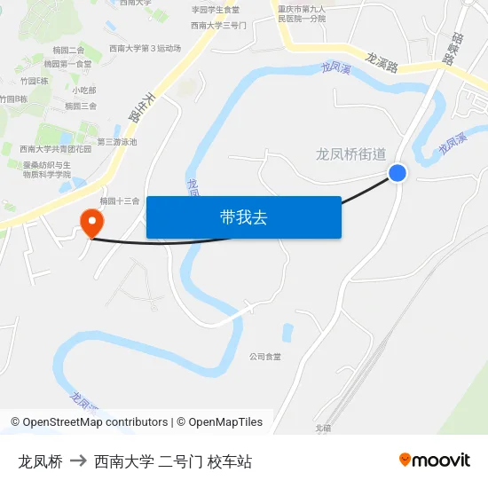 龙凤桥 to 西南大学 二号门 校车站 map