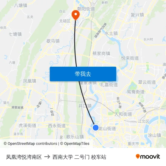 凤凰湾悦湾南区 to 西南大学 二号门 校车站 map