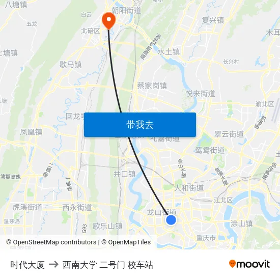时代大厦 to 西南大学 二号门 校车站 map