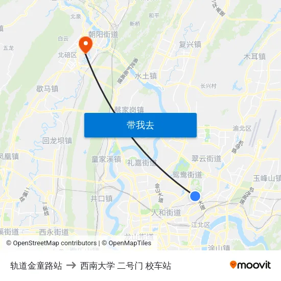轨道金童路站 to 西南大学 二号门 校车站 map