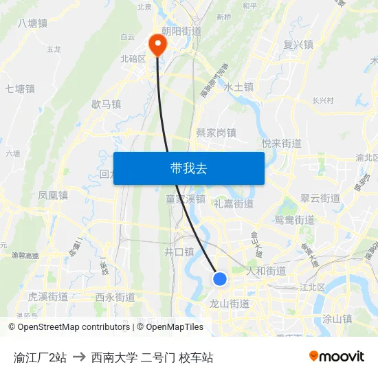 渝江厂2站 to 西南大学 二号门 校车站 map
