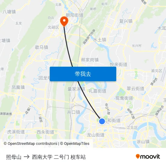 照母山 to 西南大学 二号门 校车站 map