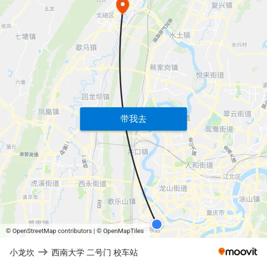 小龙坎 to 西南大学 二号门 校车站 map
