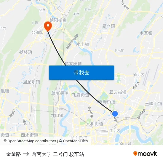 金童路 to 西南大学 二号门 校车站 map