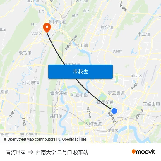 青河世家 to 西南大学 二号门 校车站 map