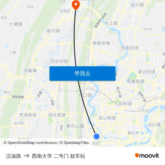 汉渝路 to 西南大学 二号门 校车站 map