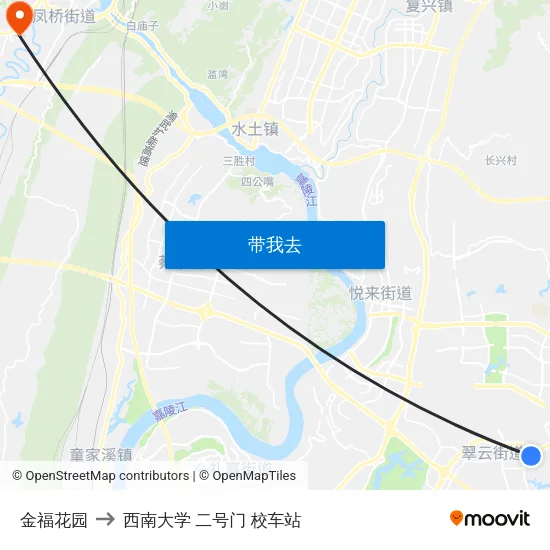 金福花园 to 西南大学 二号门 校车站 map