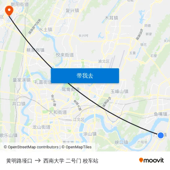 黄明路垭口 to 西南大学 二号门 校车站 map
