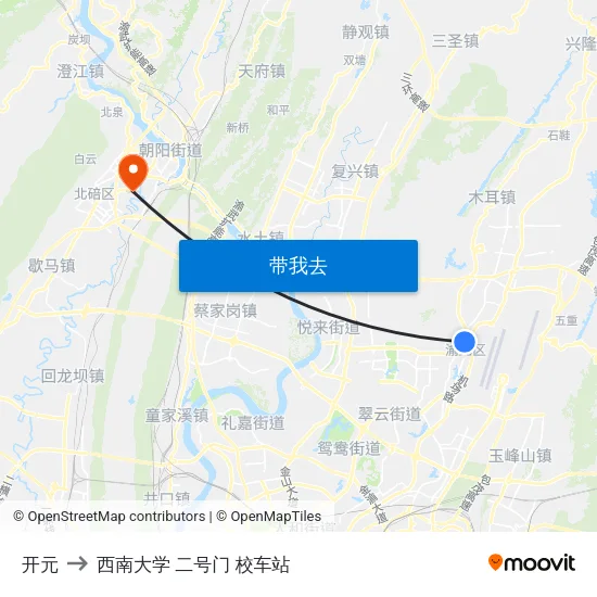 开元 to 西南大学 二号门 校车站 map