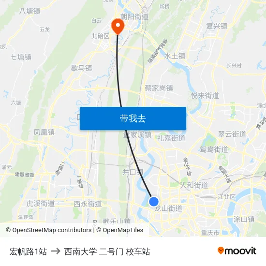 宏帆路1站 to 西南大学 二号门 校车站 map