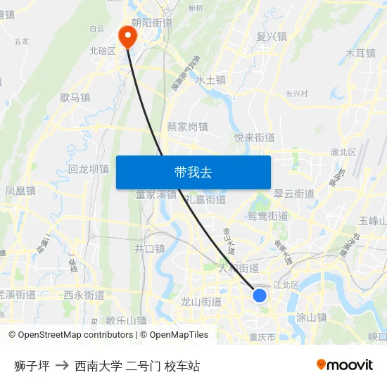 狮子坪 to 西南大学 二号门 校车站 map