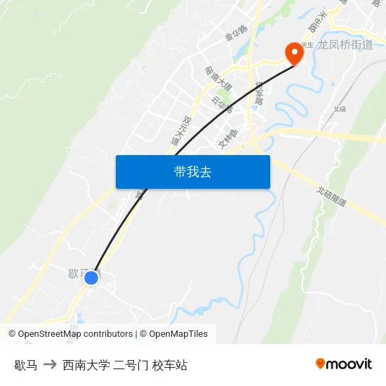 歇马 to 西南大学 二号门 校车站 map