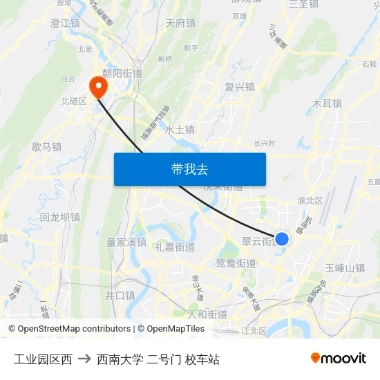 工业园区西 to 西南大学 二号门 校车站 map