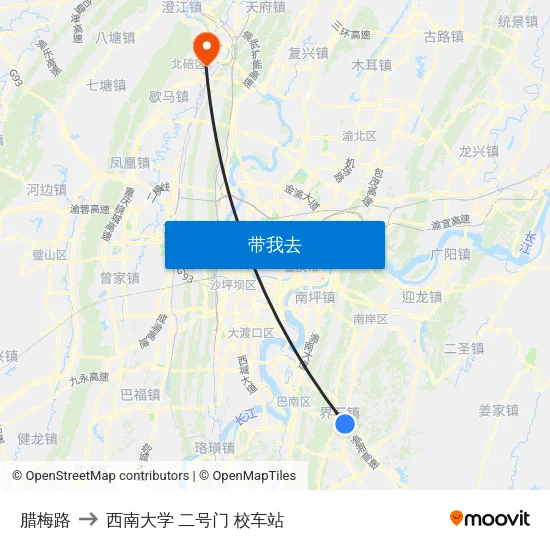 腊梅路 to 西南大学 二号门 校车站 map
