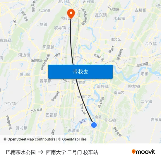巴南亲水公园 to 西南大学 二号门 校车站 map