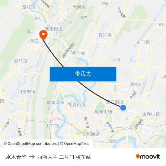 水木青华 to 西南大学 二号门 校车站 map