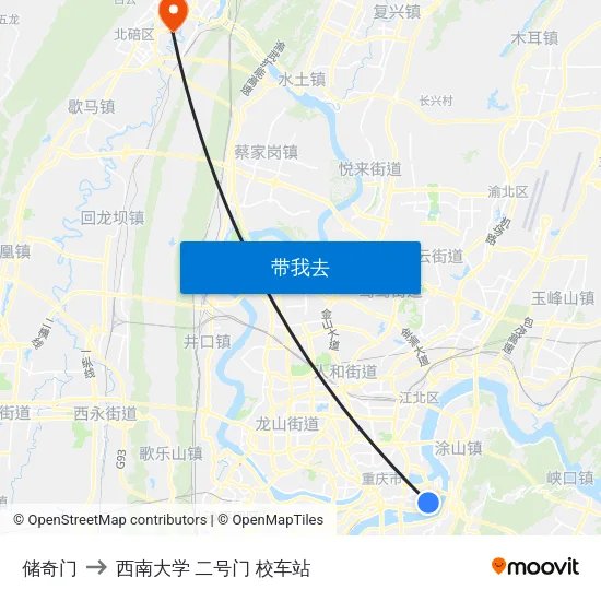 储奇门 to 西南大学 二号门 校车站 map