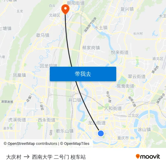 大庆村 to 西南大学 二号门 校车站 map