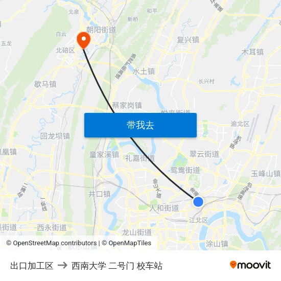 出口加工区 to 西南大学 二号门 校车站 map