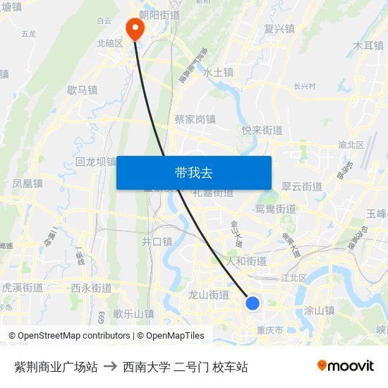 紫荆商业广场站 to 西南大学 二号门 校车站 map