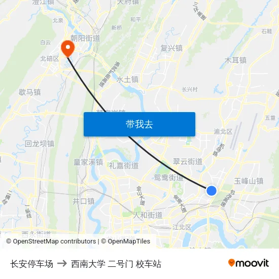 长安停车场 to 西南大学 二号门 校车站 map