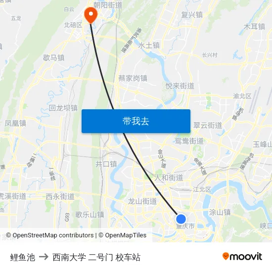 鲤鱼池 to 西南大学 二号门 校车站 map