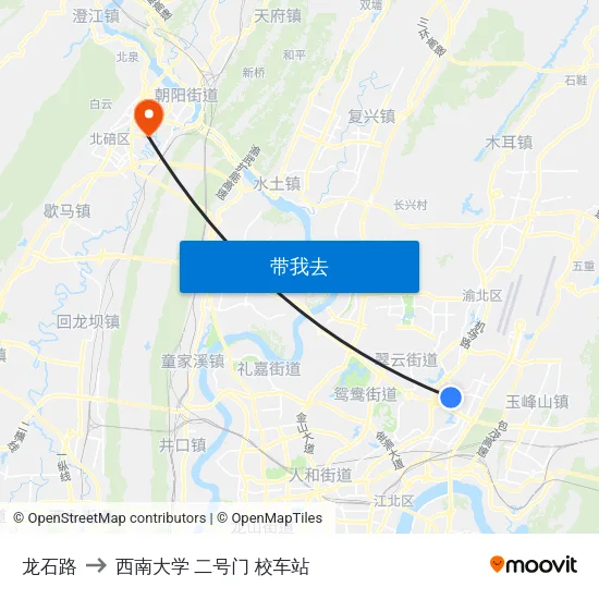 龙石路 to 西南大学 二号门 校车站 map