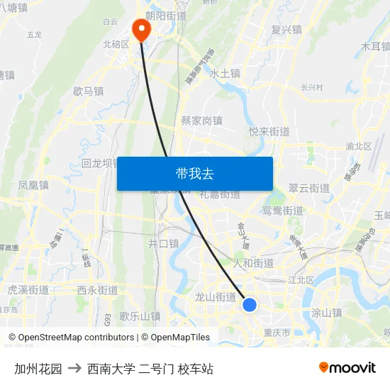 加州花园 to 西南大学 二号门 校车站 map