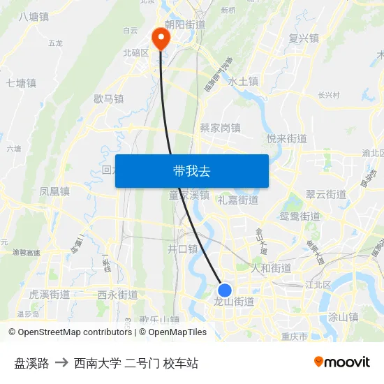 盘溪路 to 西南大学 二号门 校车站 map
