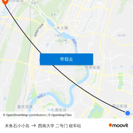 木鱼石小小岛 to 西南大学 二号门 校车站 map