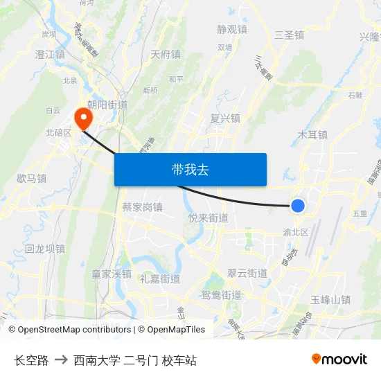 长空路 to 西南大学 二号门 校车站 map