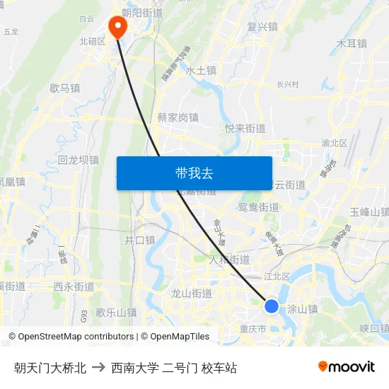 朝天门大桥北 to 西南大学 二号门 校车站 map