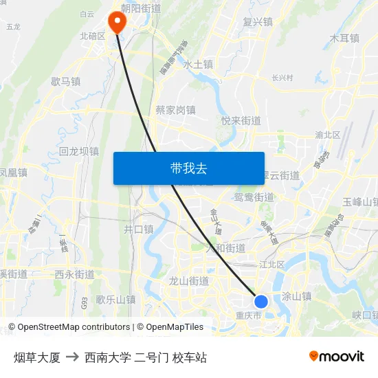 烟草大厦 to 西南大学 二号门 校车站 map