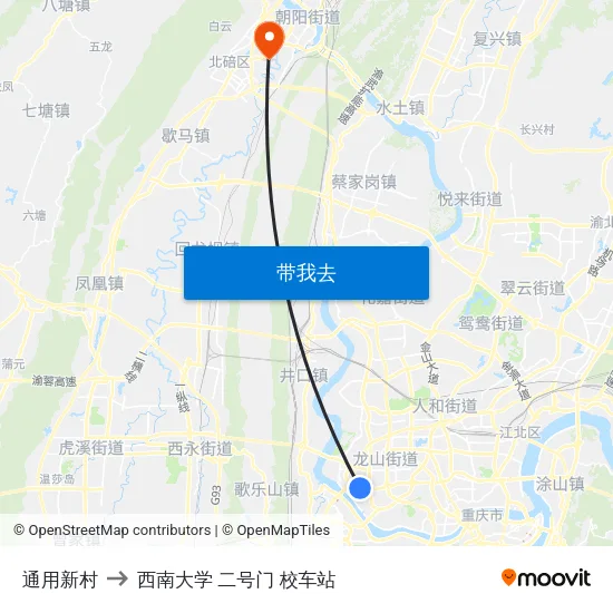 通用新村 to 西南大学 二号门 校车站 map