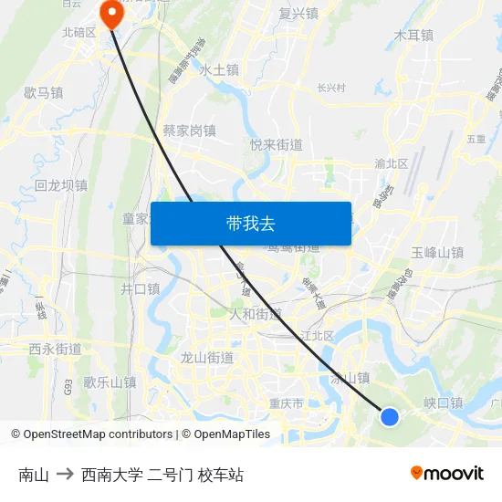 南山 to 西南大学 二号门 校车站 map