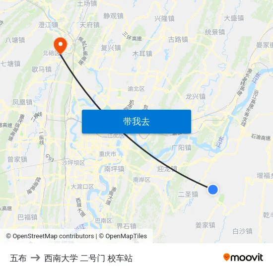 五布 to 西南大学 二号门 校车站 map