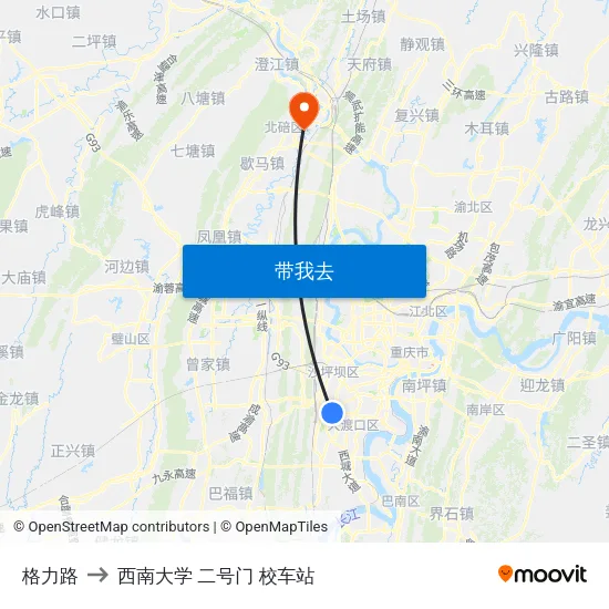 格力路 to 西南大学 二号门 校车站 map