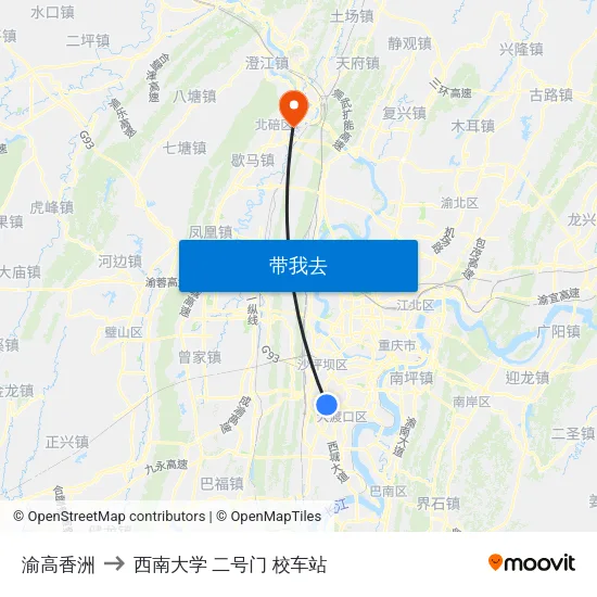 渝高香洲 to 西南大学 二号门 校车站 map