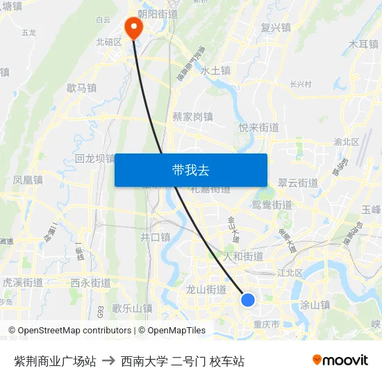 紫荆商业广场站 to 西南大学 二号门 校车站 map