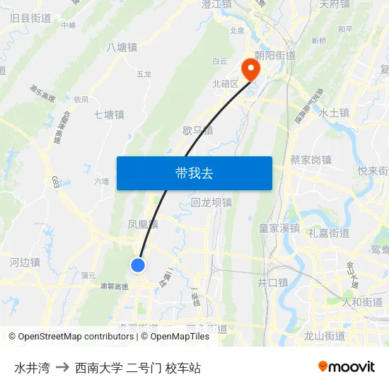 水井湾 to 西南大学 二号门 校车站 map