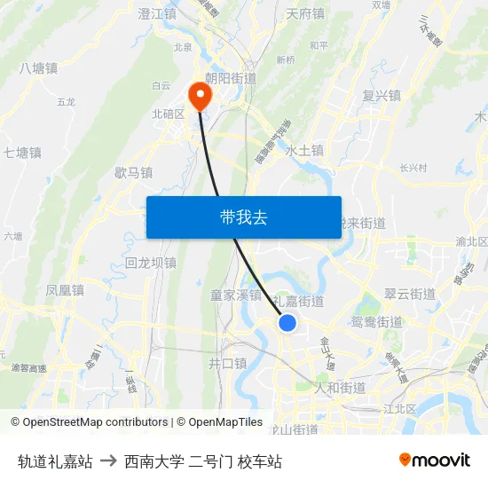 轨道礼嘉站 to 西南大学 二号门 校车站 map