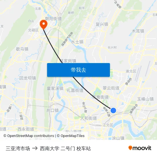 三亚湾市场 to 西南大学 二号门 校车站 map