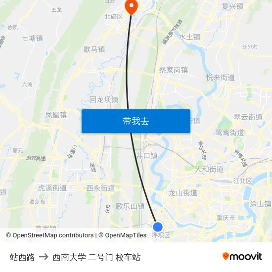 站西路 to 西南大学 二号门 校车站 map