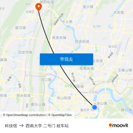 科技馆 to 西南大学 二号门 校车站 map