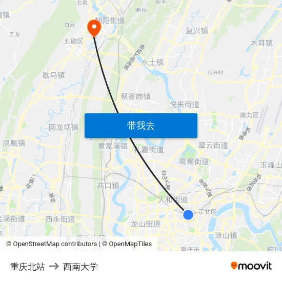 重庆北站 to 西南大学 map