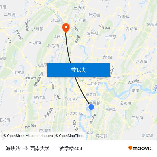 海峡路 to 西南大学，十教学楼404 map