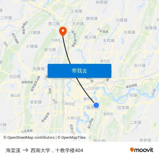 海棠溪 to 西南大学，十教学楼404 map