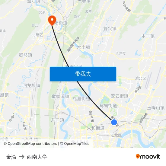 金渝 to 西南大学 map