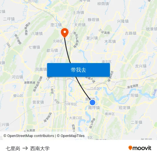 七星岗 to 西南大学 map